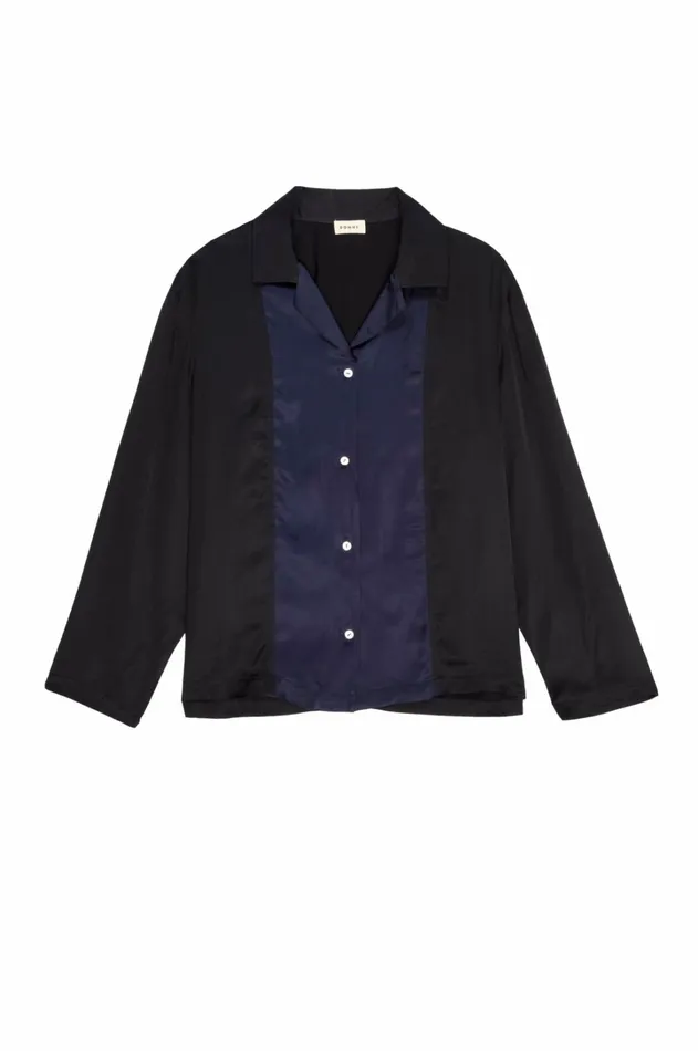 Women DONNI Tops The Silky Bowling Shirt Navy