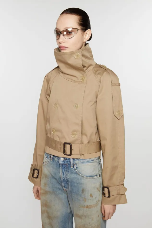 Women Doublebreasted Trench Jacket Cold Beige Acne Studios Outerwear