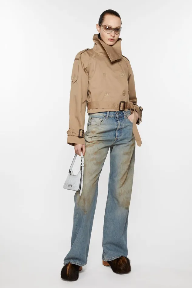 Women Doublebreasted Trench Jacket Cold Beige Acne Studios Outerwear