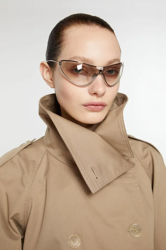 Women Doublebreasted Trench Jacket Cold Beige Acne Studios Outerwear