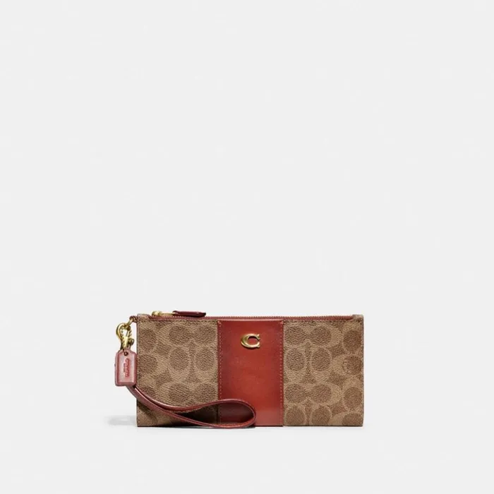 Women Double Zip Wallet In Signature Canvas Brasstanrust Coach Wristlets