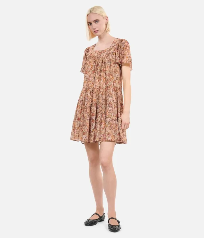 Women Dresses and Jumpsuits THE KOOPLES Camel Short Floral Print Dress