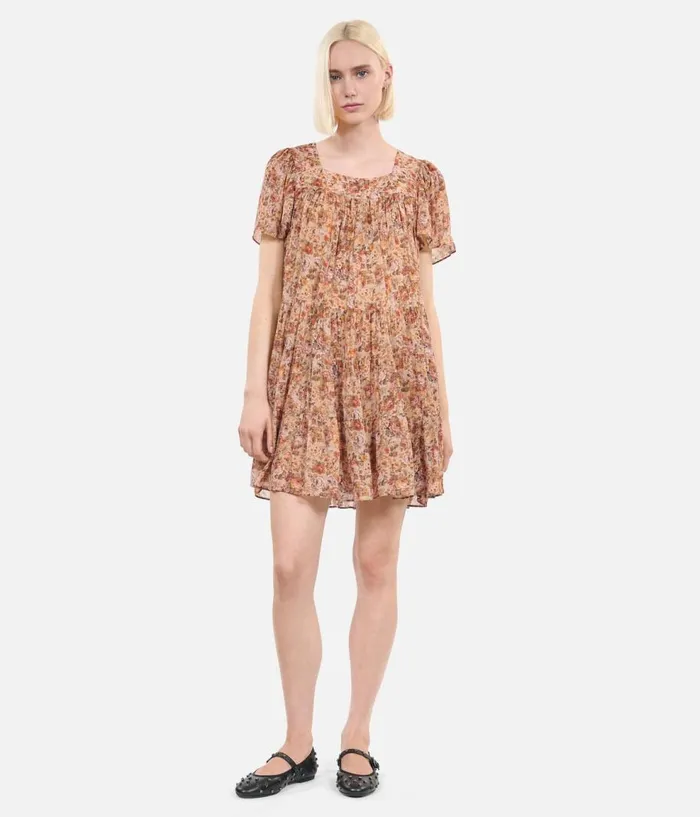 Women Dresses and Jumpsuits THE KOOPLES Camel Short Floral Print Dress Women Dresses and Jumpsuits THE KOOPLES Camel Short Floral Print Dress