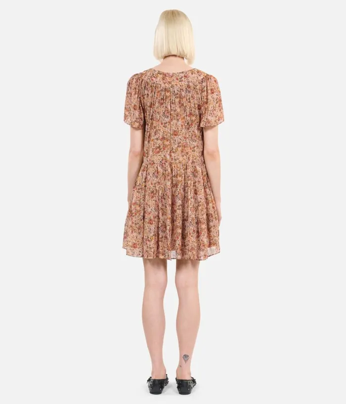 Women Dresses and Jumpsuits THE KOOPLES Camel Short Floral Print Dress Women Dresses and Jumpsuits THE KOOPLES Camel Short Floral Print Dress