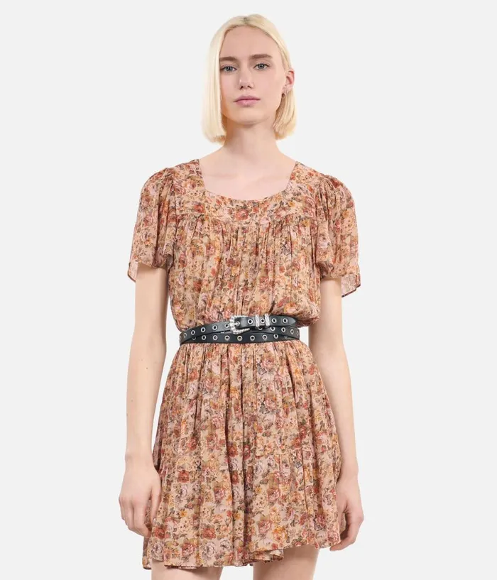 Women Dresses and Jumpsuits THE KOOPLES Camel Short Floral Print Dress Women Dresses and Jumpsuits THE KOOPLES Camel Short Floral Print Dress
