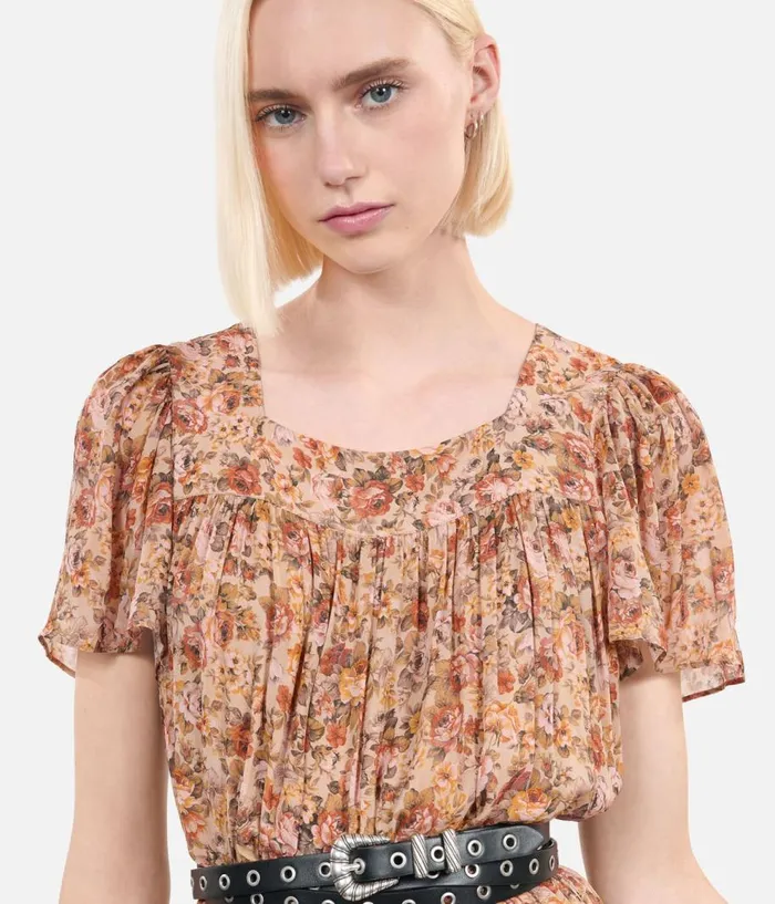 Women Dresses and Jumpsuits THE KOOPLES Camel Short Floral Print Dress Women Dresses and Jumpsuits THE KOOPLES Camel Short Floral Print Dress