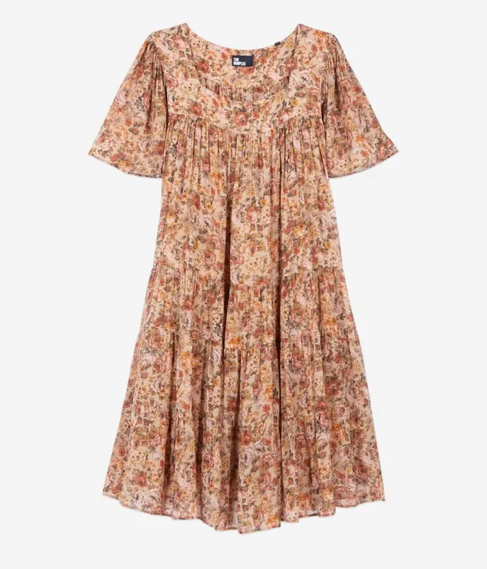 Women Dresses and Jumpsuits THE KOOPLES Camel Short Floral Print Dress Women Dresses and Jumpsuits THE KOOPLES Camel Short Floral Print Dress