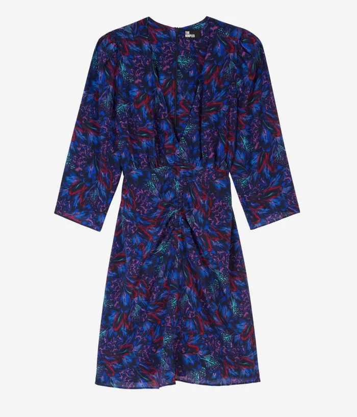 Women Dresses and Jumpsuits THE KOOPLES Multicolor Printed 34 Sleeve Short Dress With Shirring
