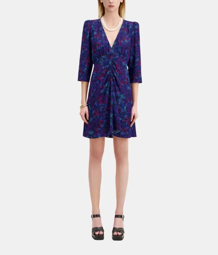 Women Dresses and Jumpsuits THE KOOPLES Multicolor Printed 34 Sleeve Short Dress With Shirring Women Dresses and Jumpsuits THE KOOPLES Multicolor Printed 34 Sleeve Short Dress With Shirring