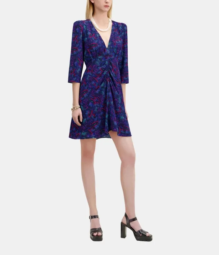 Women Dresses and Jumpsuits THE KOOPLES Multicolor Printed 34 Sleeve Short Dress With Shirring Women Dresses and Jumpsuits THE KOOPLES Multicolor Printed 34 Sleeve Short Dress With Shirring
