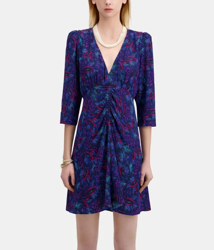 Women Dresses and Jumpsuits THE KOOPLES Multicolor Printed 34 Sleeve Short Dress With Shirring Women Dresses and Jumpsuits THE KOOPLES Multicolor Printed 34 Sleeve Short Dress With Shirring