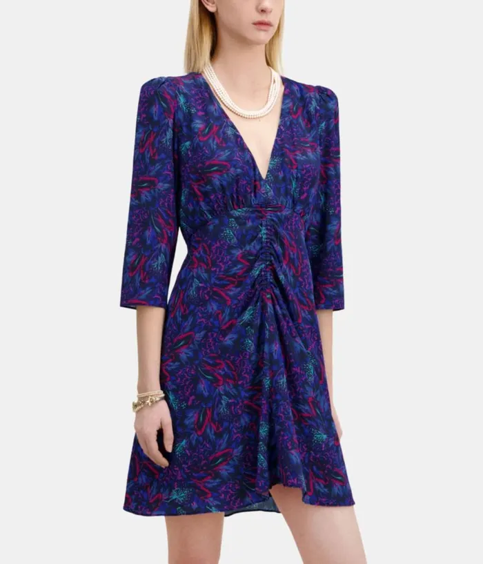 Women Dresses and Jumpsuits THE KOOPLES Multicolor Printed 34 Sleeve Short Dress With Shirring Women Dresses and Jumpsuits THE KOOPLES Multicolor Printed 34 Sleeve Short Dress With Shirring