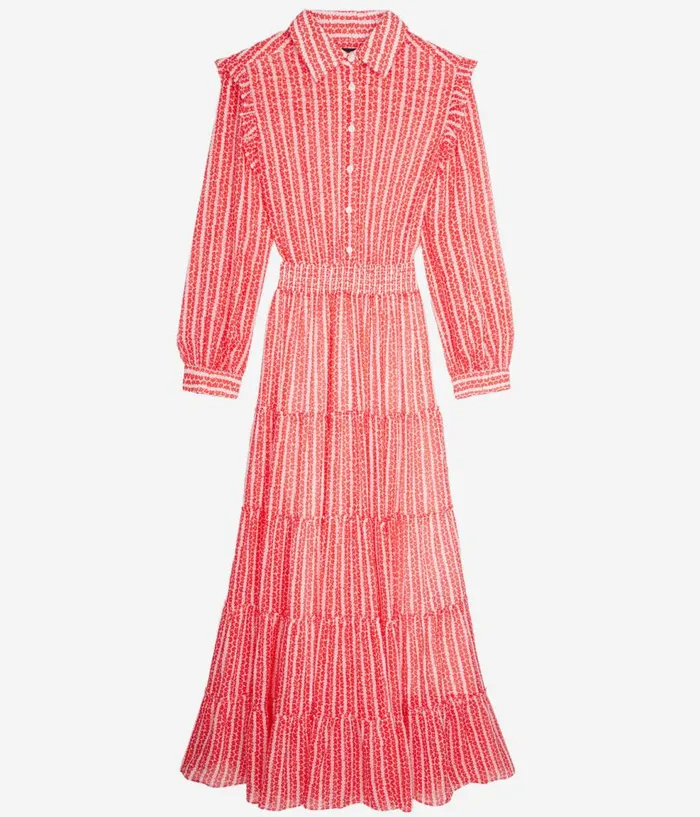 Women Dresses and Jumpsuits THE KOOPLES Red And White Floral Print Long Dress With Ruffles Women Dresses and Jumpsuits THE KOOPLES Red And White Floral Print Long Dress With Ruffles