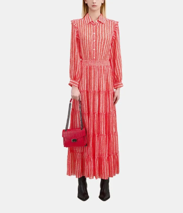 Women Dresses and Jumpsuits THE KOOPLES Red And White Floral Print Long Dress With Ruffles Women Dresses and Jumpsuits THE KOOPLES Red And White Floral Print Long Dress With Ruffles