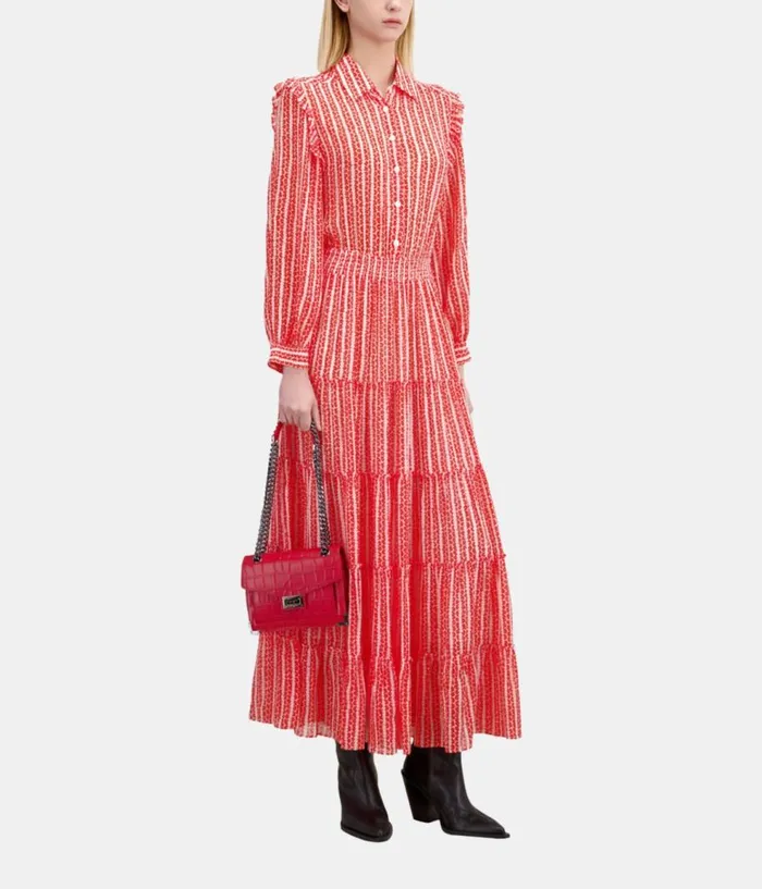 Women Dresses and Jumpsuits THE KOOPLES Red And White Floral Print Long Dress With Ruffles Women Dresses and Jumpsuits THE KOOPLES Red And White Floral Print Long Dress With Ruffles