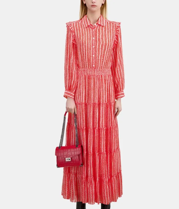 Women Dresses and Jumpsuits THE KOOPLES Red And White Floral Print Long Dress With Ruffles Women Dresses and Jumpsuits THE KOOPLES Red And White Floral Print Long Dress With Ruffles