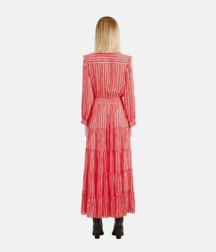 Women Dresses and Jumpsuits THE KOOPLES Red And White Floral Print Long Dress With Ruffles Women Dresses and Jumpsuits THE KOOPLES Red And White Floral Print Long Dress With Ruffles
