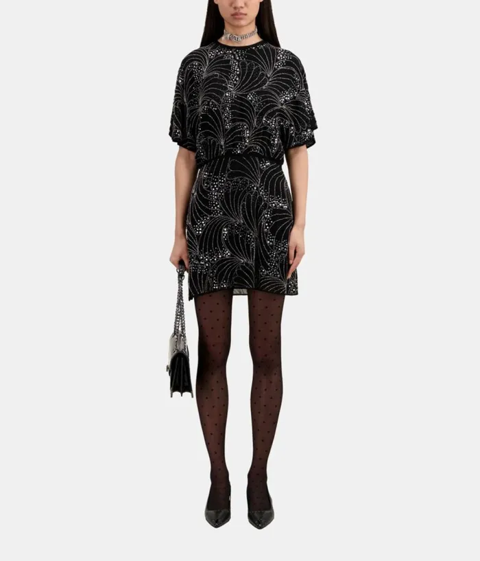 Women Dresses and Jumpsuits THE KOOPLES Short Black Dress With Sequins And Beads Women Dresses and Jumpsuits THE KOOPLES Short Black Dress With Sequins And Beads