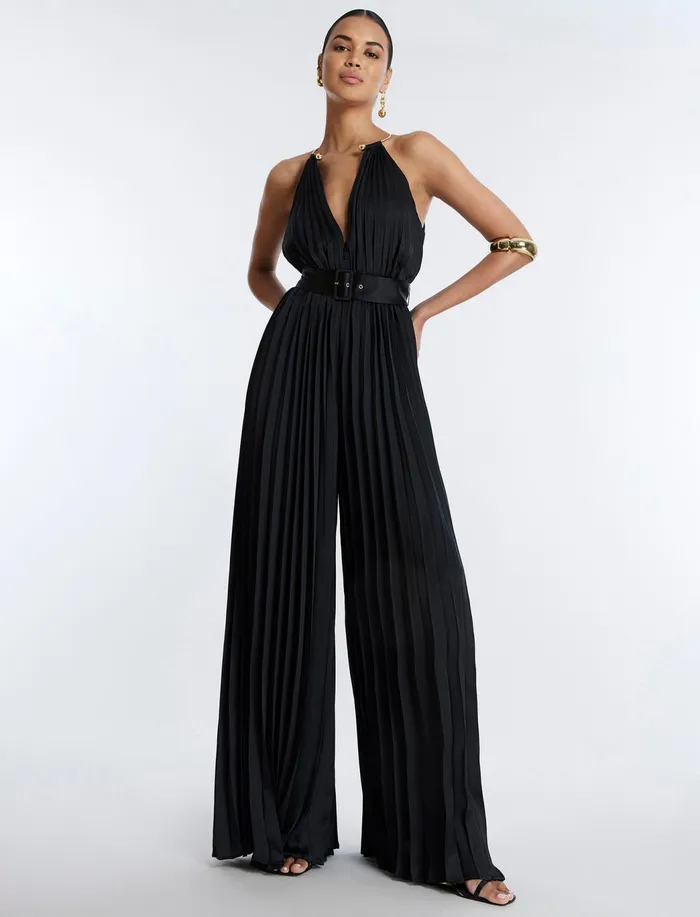 Women Dresses BCBG Libby Wide Leg Belted Jumpsuit Black