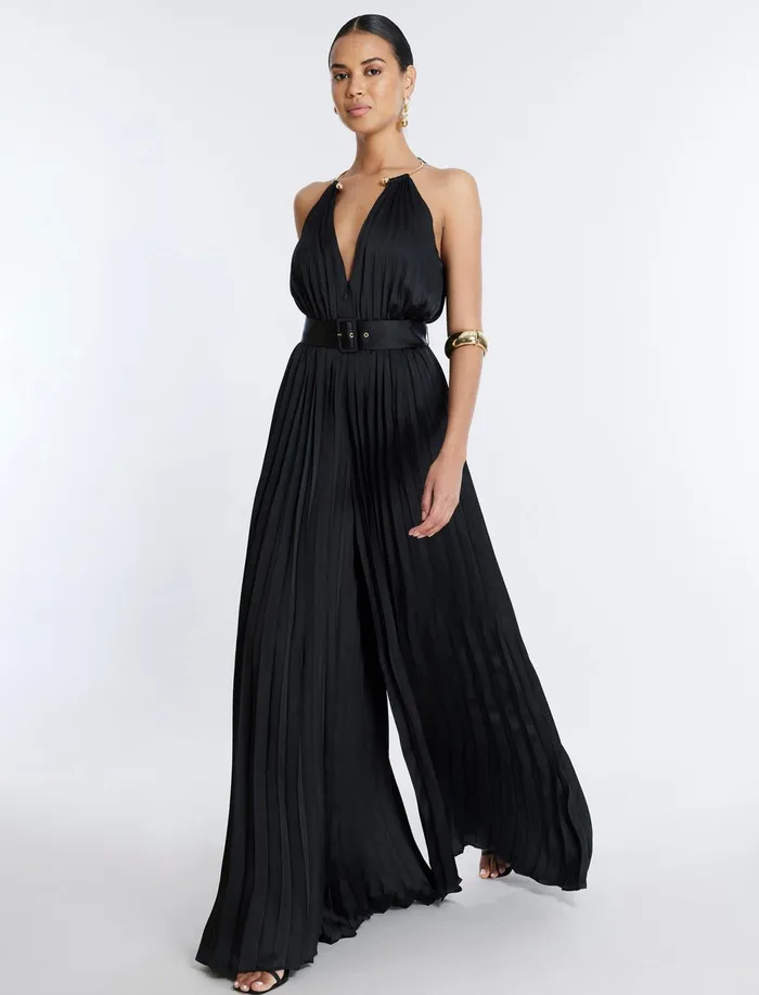 Women Dresses BCBG Libby Wide Leg Belted Jumpsuit Black