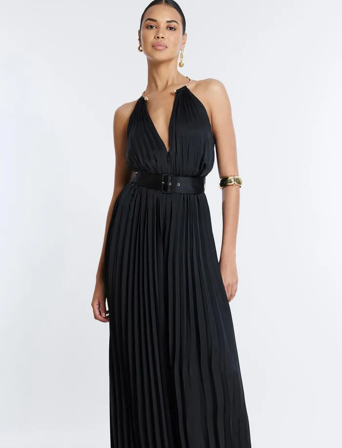 Women Dresses BCBG Libby Wide Leg Belted Jumpsuit Black