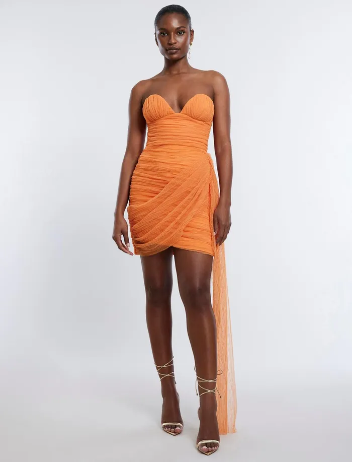 Women Dresses BCBG Viv Strapless Mini Dress Russet Orange
