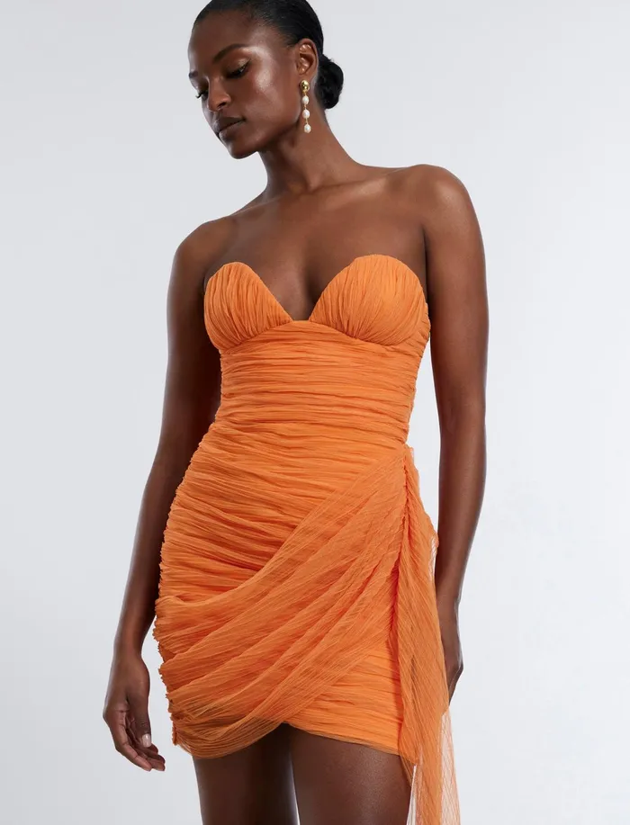 Women Dresses BCBG Viv Strapless Mini Dress Russet Orange
