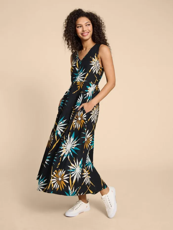 Women DRESSES White Stuff Gigi Linen Blend Maxi Dress Black Print Women DRESSES White Stuff Gigi Linen Blend Maxi Dress Black Print