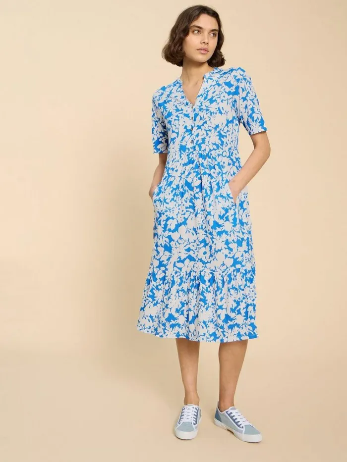 Women DRESSES White Stuff Naya Jersey Printed Tiered Dress Blue Multi