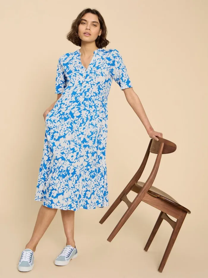 Women DRESSES White Stuff Naya Jersey Printed Tiered Dress Blue Multi Women DRESSES White Stuff Naya Jersey Printed Tiered Dress Blue Multi