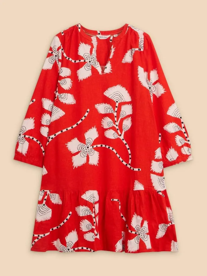 Women DRESSES White Stuff Otto Linen Blend Dress Orange Print Women DRESSES White Stuff Otto Linen Blend Dress Orange Print