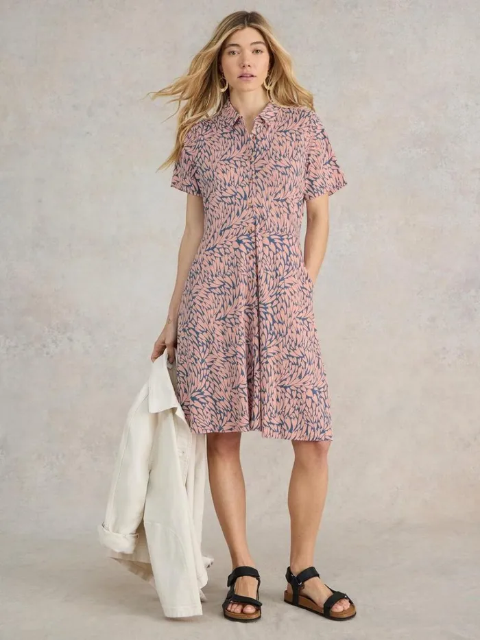 Women DRESSES White Stuff Ria Shirt Jersey Dress Pink Print