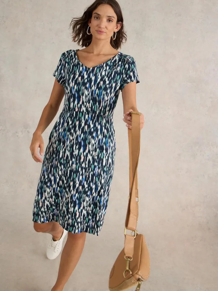 Women DRESSES White Stuff Tallie V Neck Jersey Dress Navy Multi Women DRESSES White Stuff Tallie V Neck Jersey Dress Navy Multi