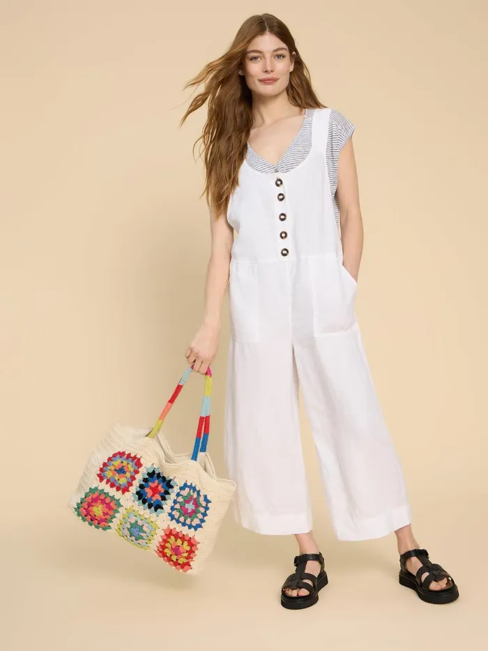 Women DRESSES White Stuff Viola Crop Linen Dungaree Natural White Women DRESSES White Stuff Viola Crop Linen Dungaree Natural White
