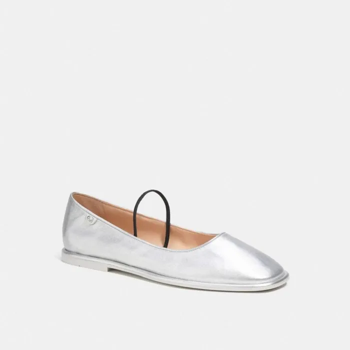 Women Emilia Mary Jane Silver Coach Flats and Loafers