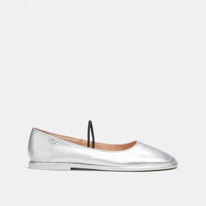 Women Emilia Mary Jane Silver Coach Flats and Loafers