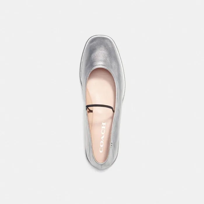 Women Emilia Mary Jane Silver Coach Flats and Loafers
