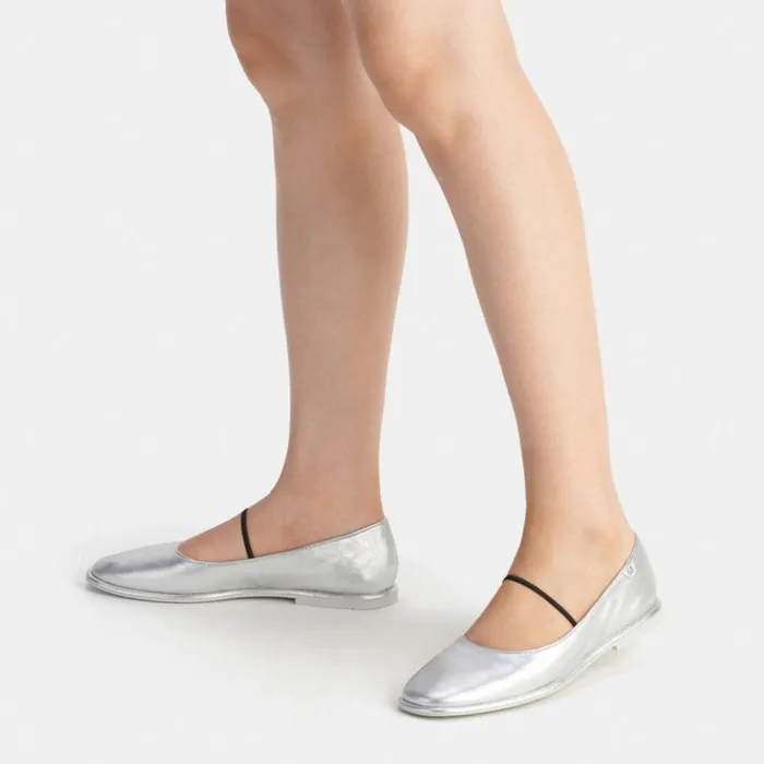 Women Emilia Mary Jane Silver Coach Flats and Loafers