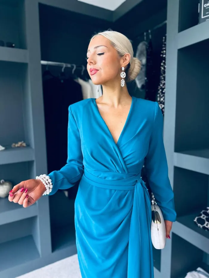 Women Evening Dress Canella Lane Bria Gathered Maxi Dress Teal