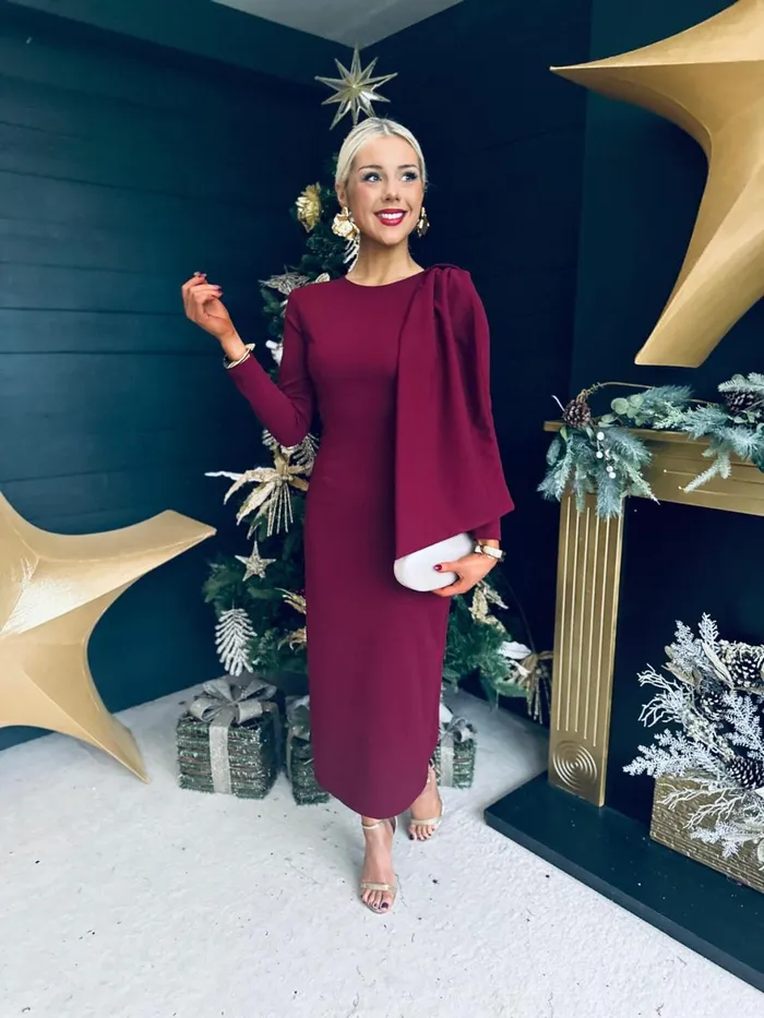 Women Evening Dress Canella Lane Doireann Sash Detail Occasion Dress Burgundy