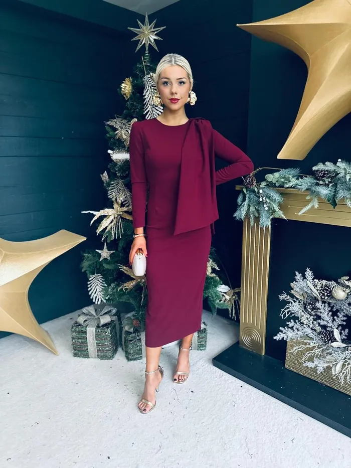 Women Evening Dress Canella Lane Doireann Sash Detail Occasion Dress Burgundy