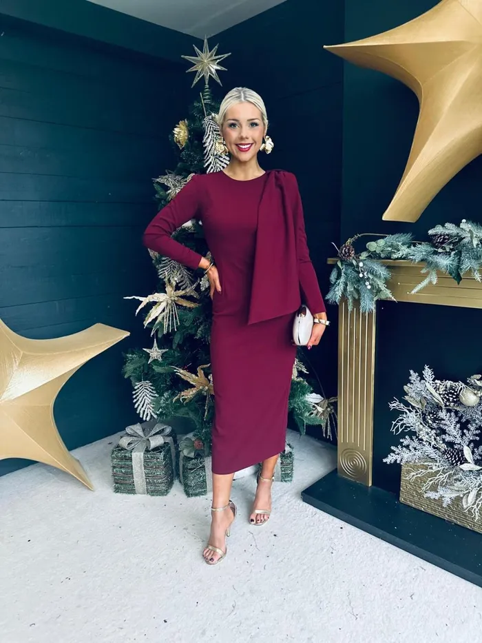 Women Evening Dress Canella Lane Doireann Sash Detail Occasion Dress Burgundy