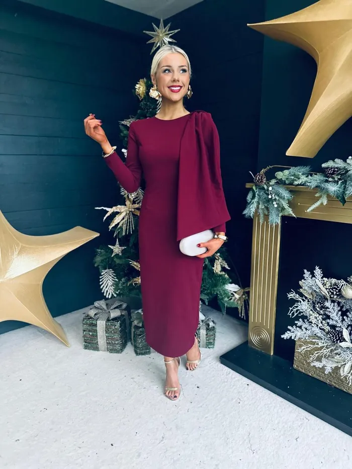 Women Evening Dress Canella Lane Doireann Sash Detail Occasion Dress Burgundy