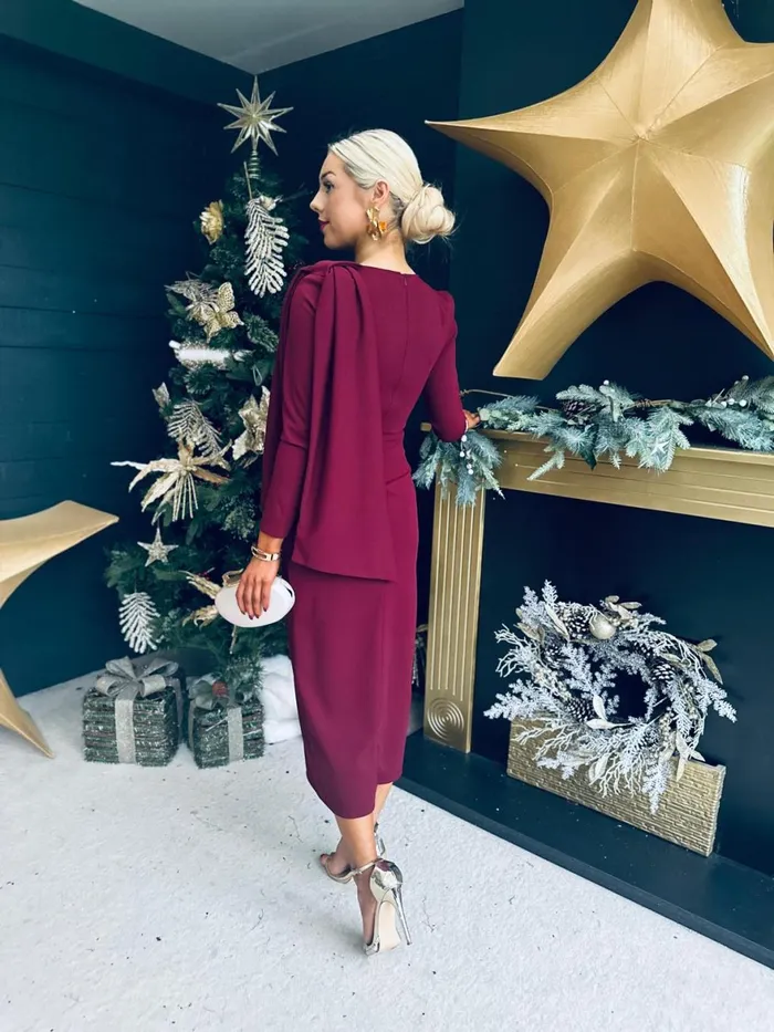 Women Evening Dress Canella Lane Doireann Sash Detail Occasion Dress Burgundy