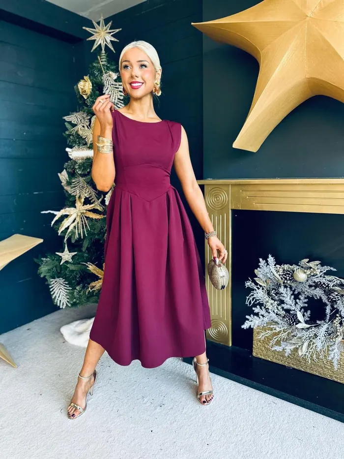 Women Evening Dress Canella Lane Florence Detailed Occasion Dress Burgundy