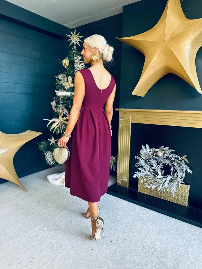 Women Evening Dress Canella Lane Florence Detailed Occasion Dress Burgundy