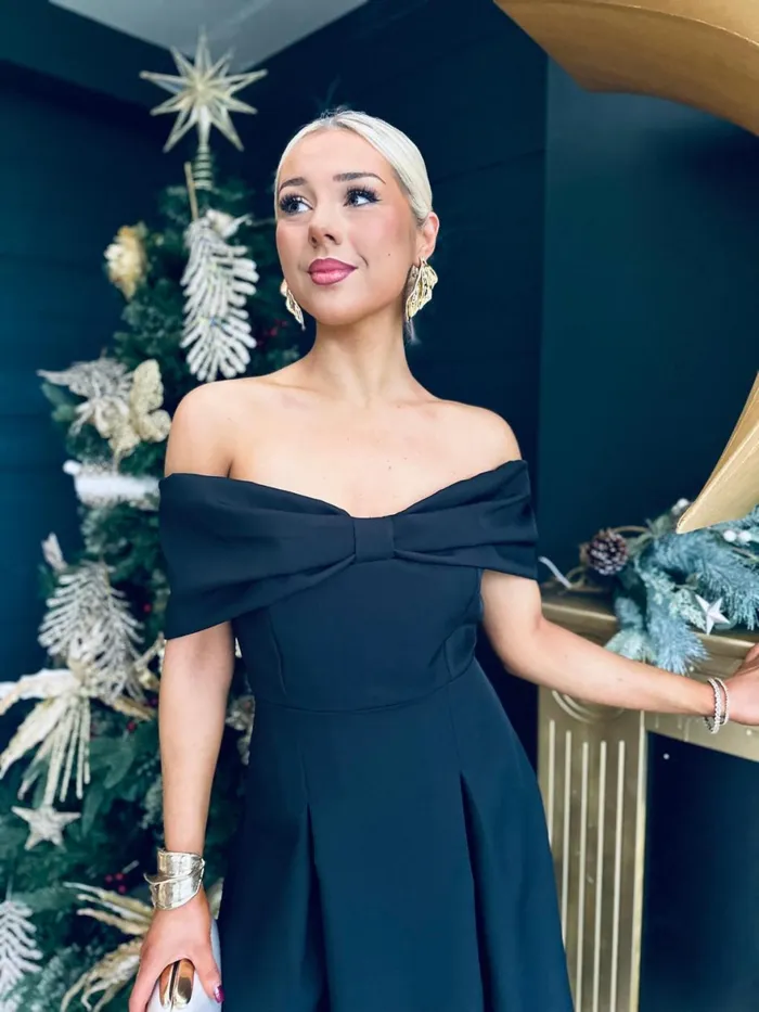 Women Evening Dress Canella Lane Francesca Bardot Occasion Dress Black