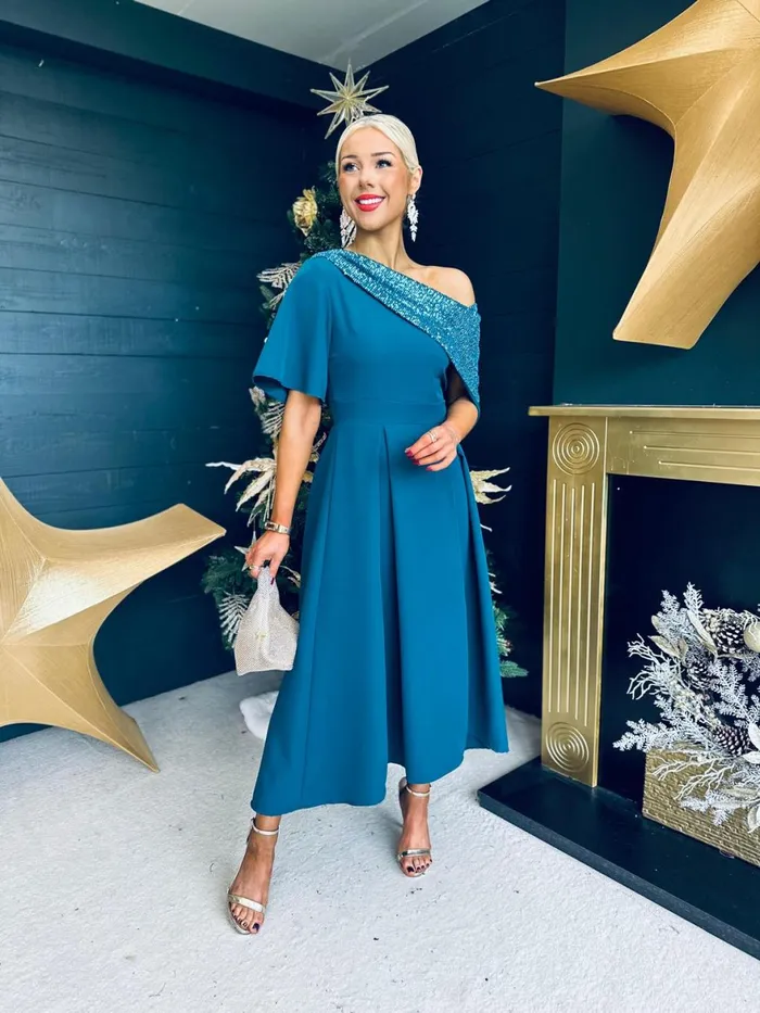 Women Evening Dress Canella Lane Juliet Detailed Occasion Dress Teal