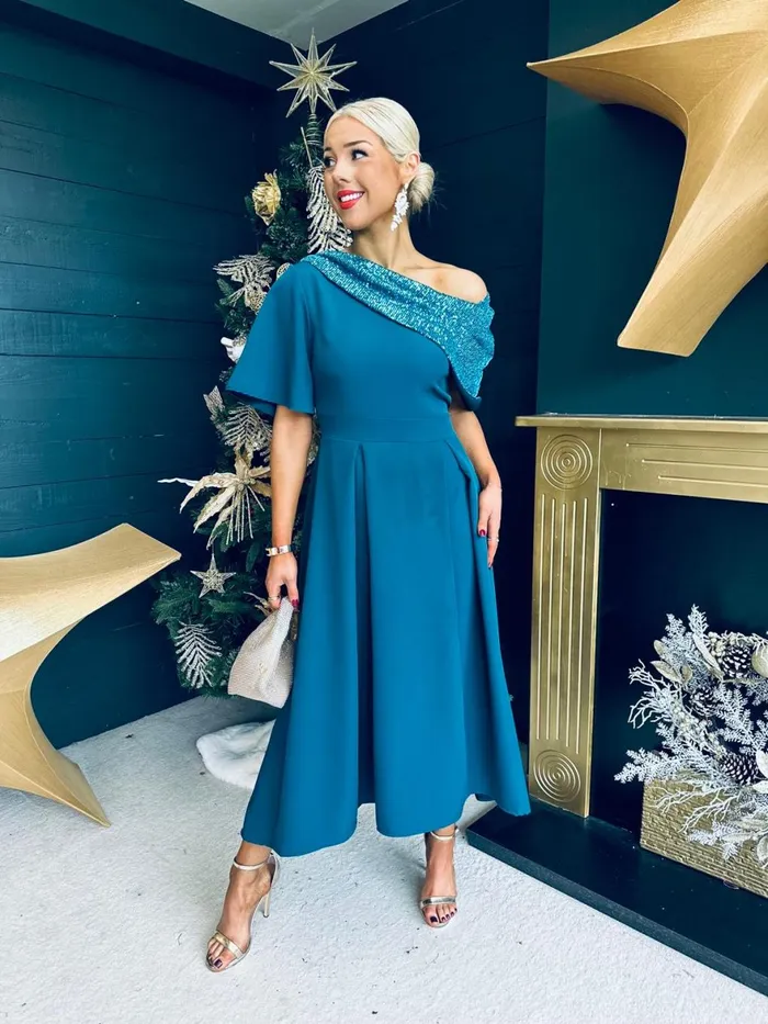 Women Evening Dress Canella Lane Juliet Detailed Occasion Dress Teal