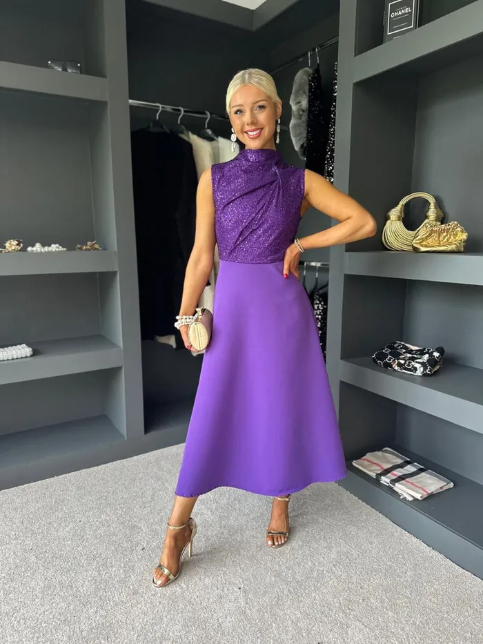 Women Evening Dress Canella Lane Madison Sequin Detail Dress Violet